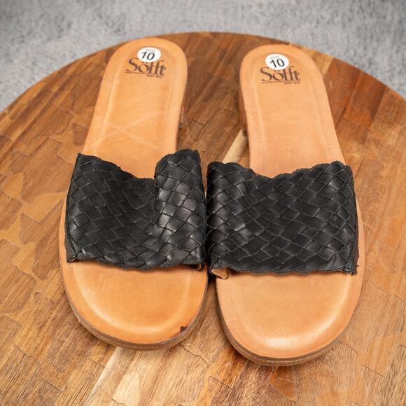 Sofft Ardee Womens Size 10 Black Leather Artisanal Woven Slip On Flat Sandals - Picture 3 of 7